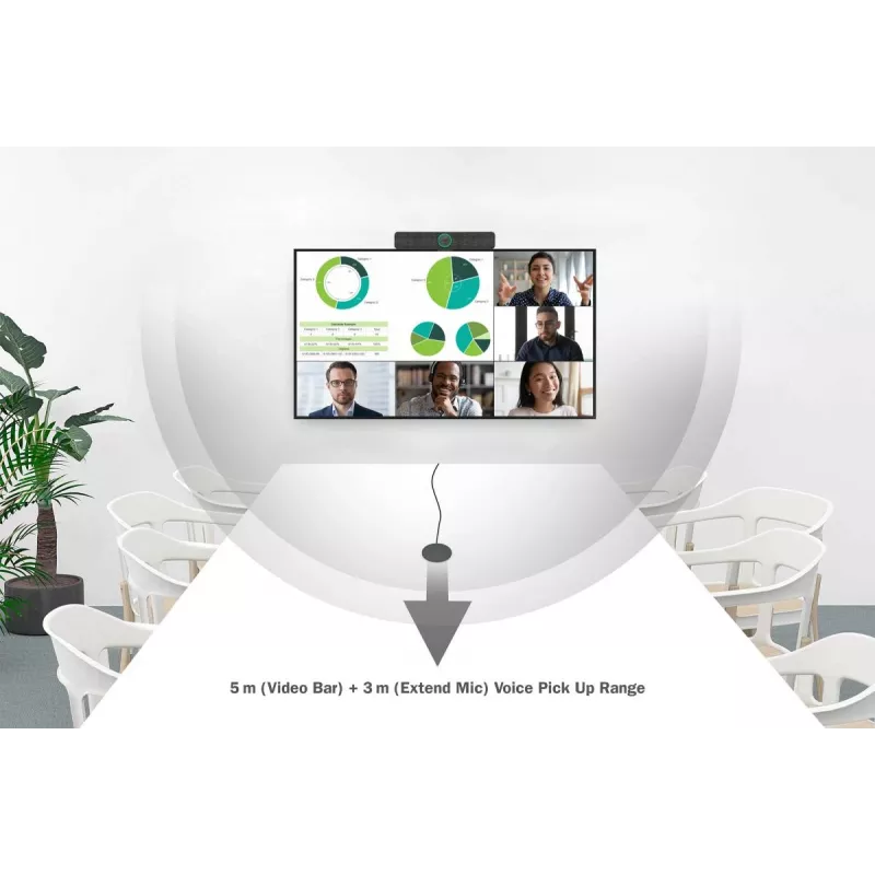 Barra de vídeo todo en uno 4K DIGITUS - sistema de videoconferencia (4 micrófonos/1 altavoz, 1 micrófono de mesa)