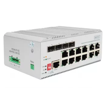 DIGITUS Switch de red Gigabit Ethernet PoE - 8 puertos Industrial, L2 Gestionado, 4 SFP Uplink