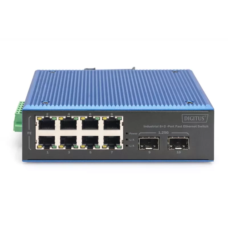 DIGITUS Switch Industrial Fast Ethernet 8+2 puertos 8 puertos FE RJ45 2 puertos GE SFP