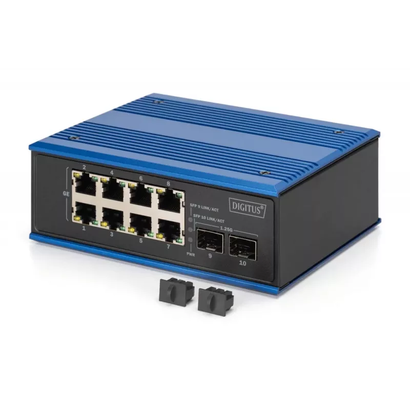 DIGITUS Switch Industrial Gigabit Ethernet PoE 8+2 puertos 8 puertos GE PoE RJ45 2 GE SFP