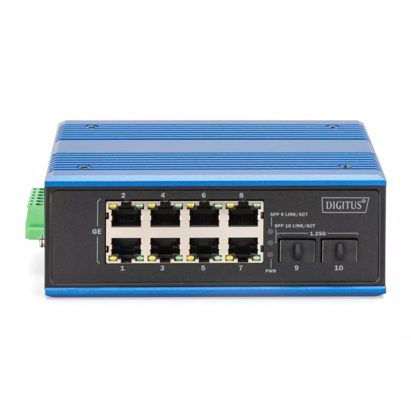 DIGITUS Switch Industrial Gigabit Ethernet PoE 8+2 puertos 8 puertos GE PoE RJ45 2 GE SFP
