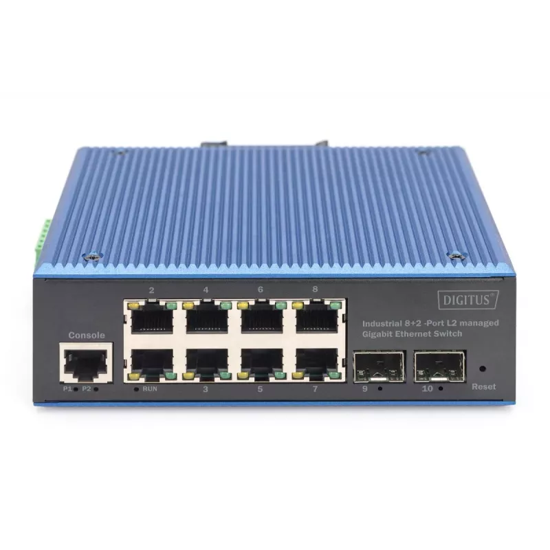 DIGITUS Switch Industrial Gigabit Ethernet L2 gestionado 8+2 puertos 8x GE RJ45 + 2 puertos SFP
