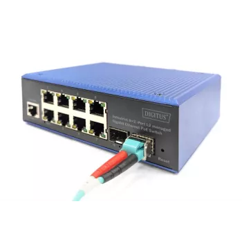 DIGITUS Switch Industrial Gigabit Ethernet POE L2 gestionado 8+2 puertos 8xGE RJ45 + 2 puertos SFP IEEE802.3at (30W)