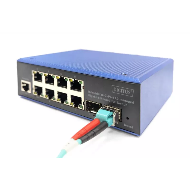 DIGITUS Switch Industrial Gigabit Ethernet POE L2 gestionado 8+2 puertos 8xGE RJ45 + 2 puertos SFP IEEE802.3at (30W)