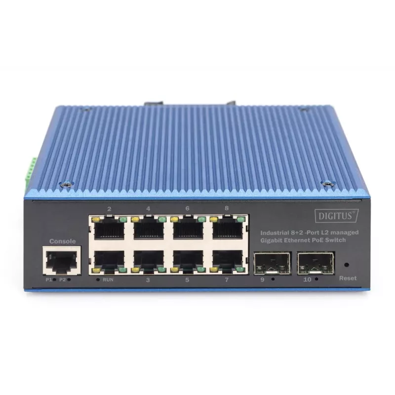 DIGITUS Switch Industrial Gigabit Ethernet POE L2 gestionado 8+2 puertos 8xGE RJ45 + 2 puertos SFP IEEE802.3at (30W)