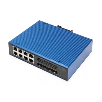 DIGITUS Switch PoE Gigabit Ethernet industrial gestionable L2 de 8+4 puertos SFP+, 8x GE RJ45 + 4 puertos SFP+ PoE