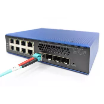 DIGITUS Switch PoE Gigabit Ethernet industrial gestionable L2 de 8+4 puertos SFP+, 8x GE RJ45 + 4 puertos SFP+ PoE