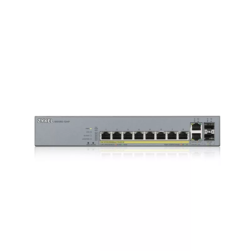 Switch de red Zyxel GS1350-12HP-EU0101F gestionado L2 Gigabit Ethernet (10/100/1000) Power over Ethernet (PoE) gris