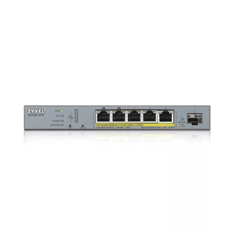 Switch de red Zyxel GS1350-6HP-EU0101F gestionado L2 Gigabit Ethernet (10/100/1000) Power over Ethernet (PoE) gris