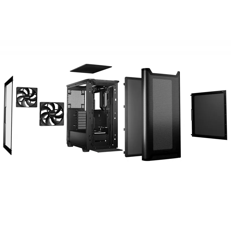 be quiet! PURE BASE 501 Airflow Window BGW74 caja de PC Midi Tower, ATX, ventana de cristal templado, 2 ventiladores PWM de 140 mm, radiador de hasta 360 mm, 2x 3,5″ + 5x 2,5″, 2x USB 3.0, USB 3.2 Gen 2 Type-C, negra