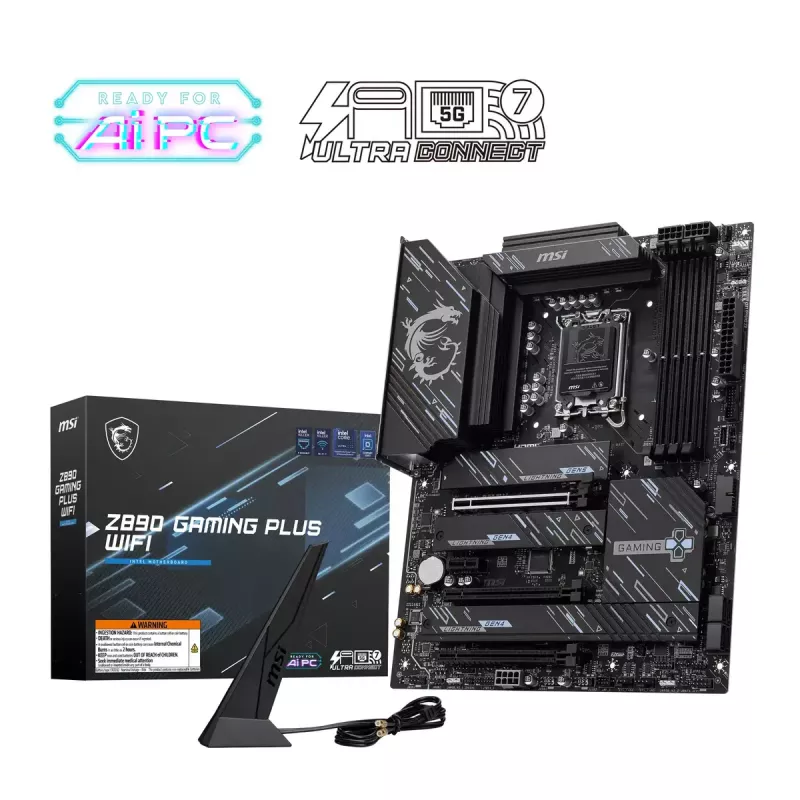 Placa base MSI Z890 GAMING PLUS WIFI — Intel Z890, LGA 1851, ATX, DDR5, 4x DIMM, Wi‑Fi 7, 5Gb LAN, 4x M.2