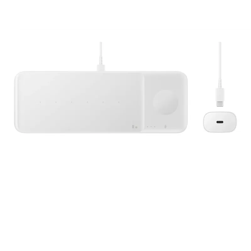 Cargador inalámbrico Samsung Trio auriculares, smartphone, smartwatch blanco USB carga inalámbrica carga rápida interiores