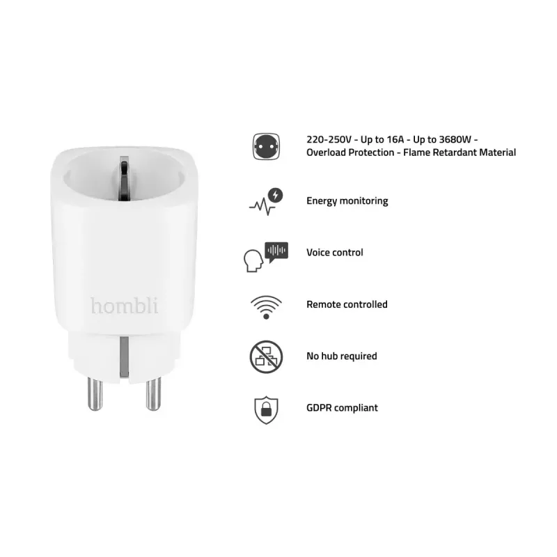 Hombli HBSS-0109 enchufe inteligente EU, Wi-Fi, para interior, blanco, de plástico