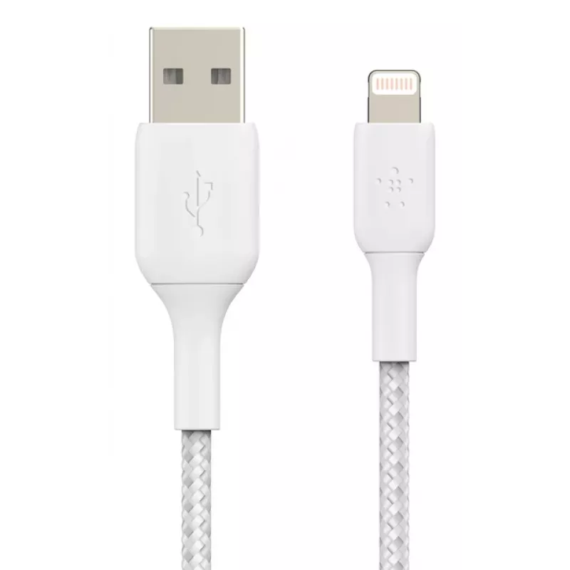 Cable BELKIN Lightning a USB-A, trenzado, 1 m, blanco