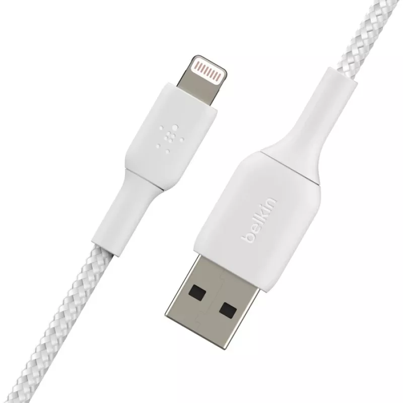 Cable BELKIN Lightning a USB-A, trenzado, 1 m, blanco