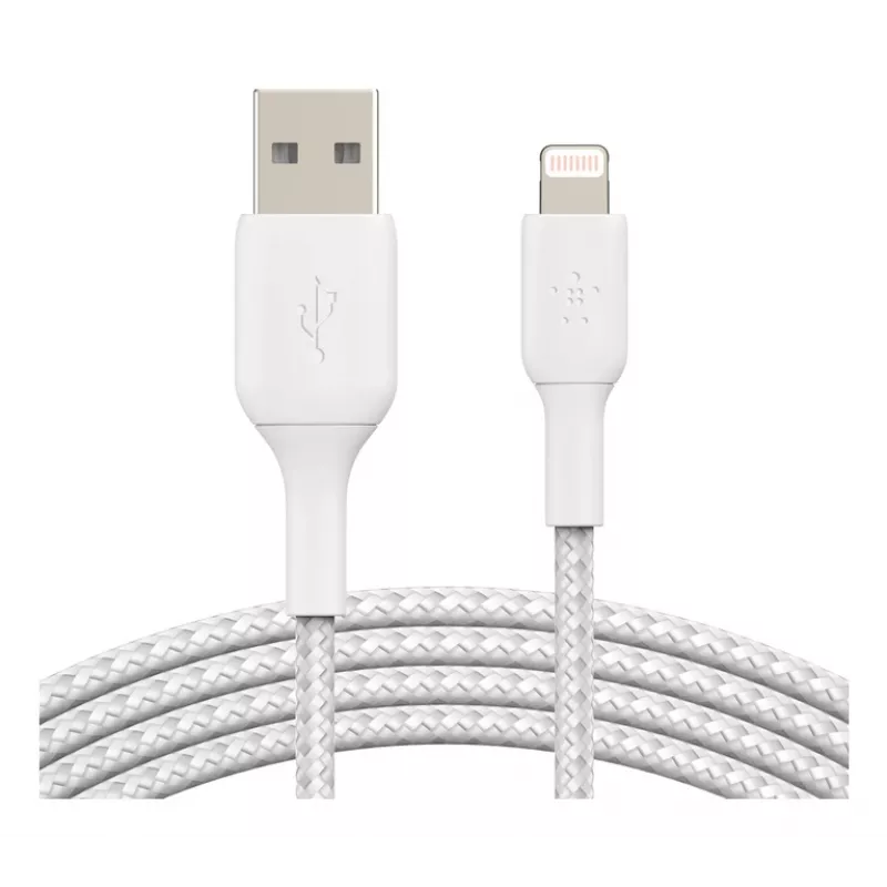 Cable BELKIN Lightning a USB-A Trenzado 2 m Blanco