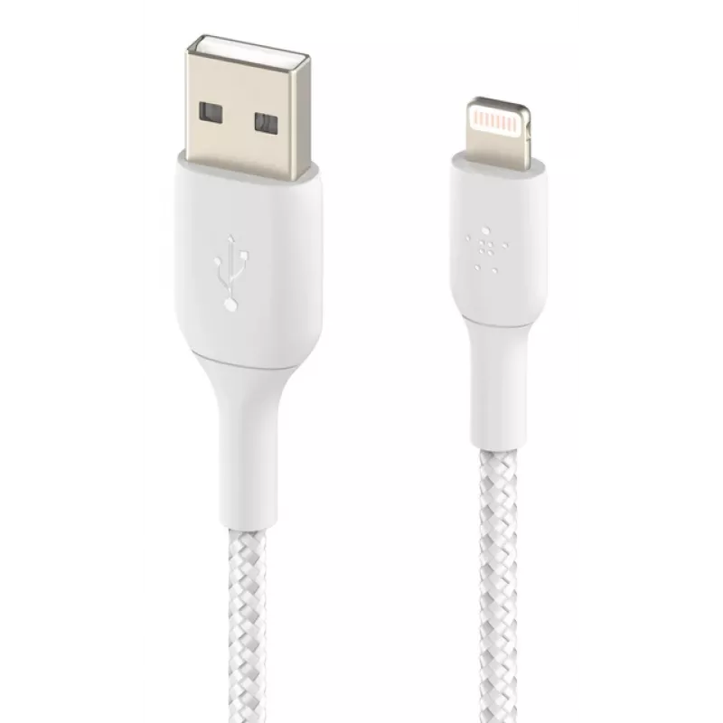 Cable BELKIN Lightning a USB-A Trenzado 2 m Blanco
