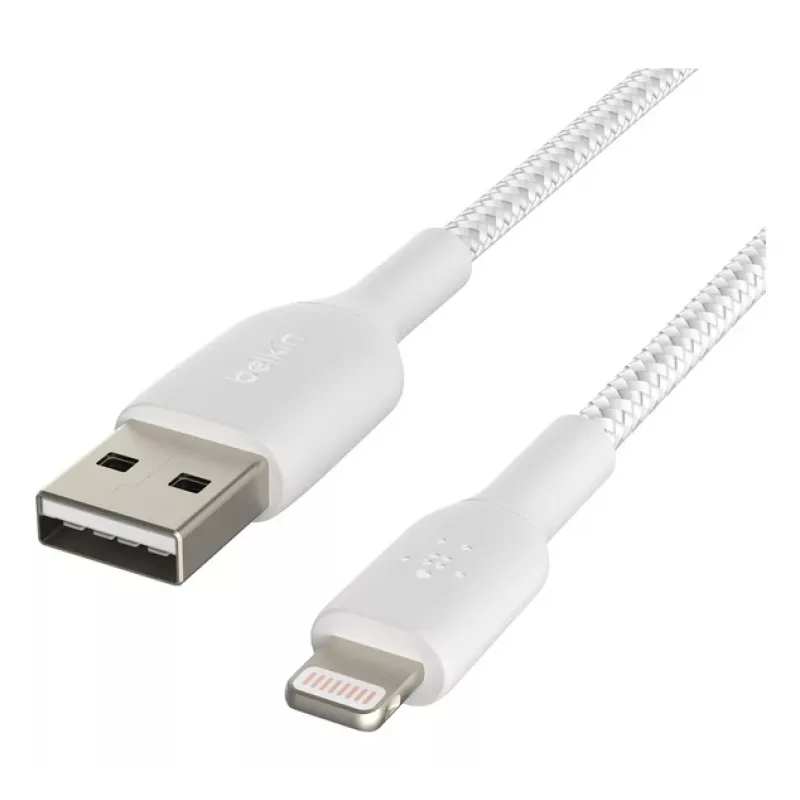 Cable BELKIN Lightning a USB-A Trenzado 2 m Blanco