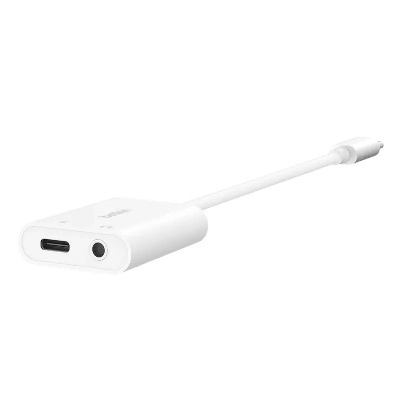 Adaptador de carga BELKIN Rockstar 3,5 mm Audio + USB-C Blanco