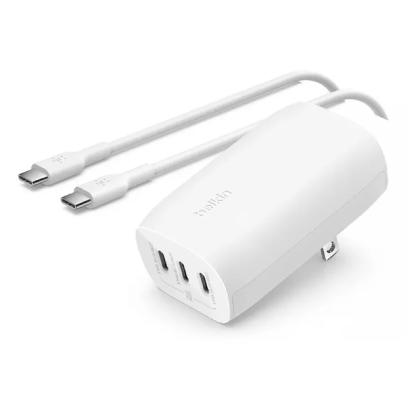 Cargador de pared BELKIN - Boostcharge - Cargador USB-C de 3 puertos - Con PPS 67W - blanco