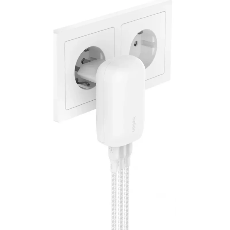 Cargador de pared BELKIN - Boostcharge - Cargador USB-C de 3 puertos - Con PPS 67W - blanco