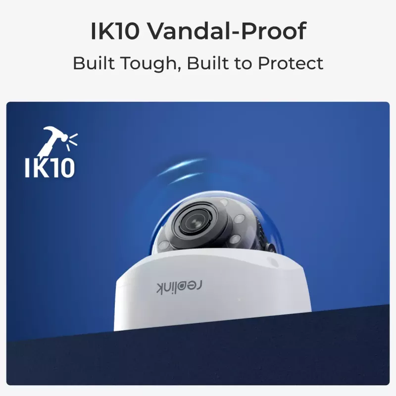 Reolink P437 cámara de seguridad IP domo 4K PoE, 8 MP 3840x2160, zoom óptico 5x 2,7–13,5 mm, visión nocturna en color, H.265, IK10, IP67, microSD hasta 256 GB, blanca