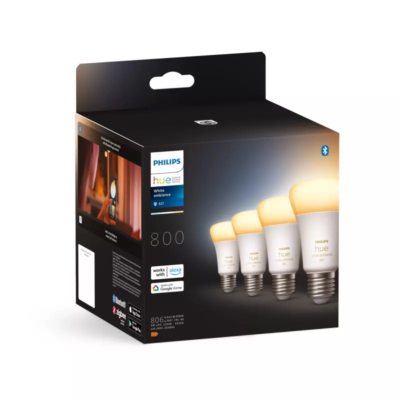Philips Hue White ambience pack de 4 E27 Bluetooth Zigbee Smart Bulb