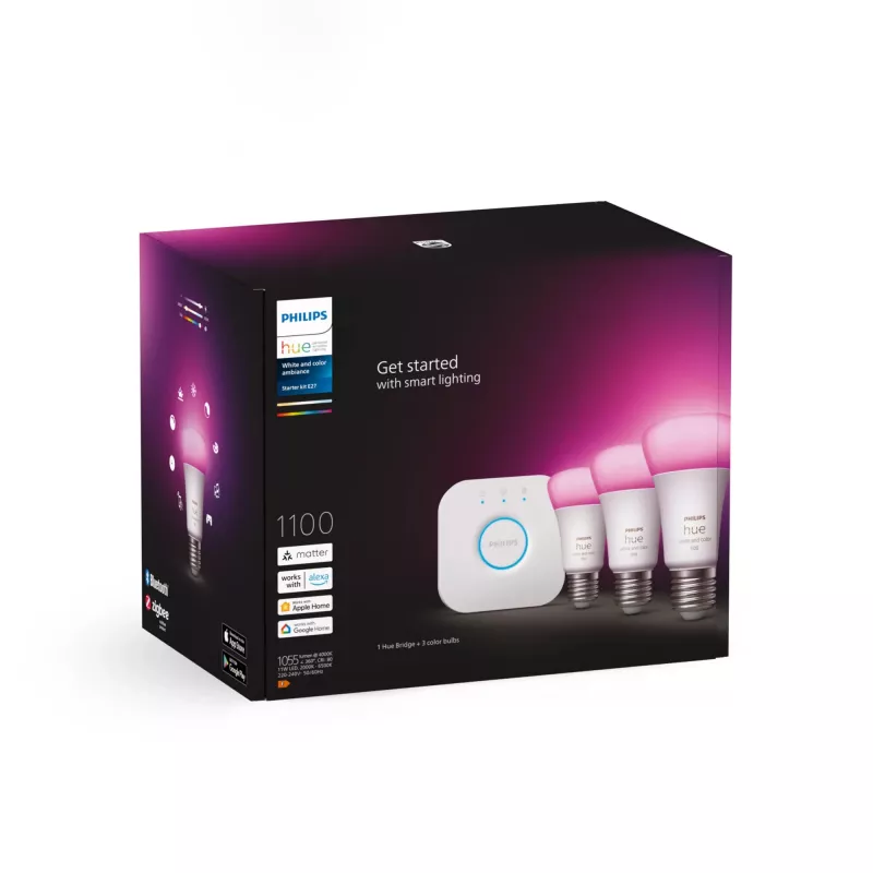 Kit de inicio de iluminación inteligente Philips Hue White and Colour Ambiance E27 Bluetooth Zigbee