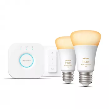 Philips Hue White Ambiance Starter-Set: 2 lámparas inteligentes E27 (1100) + interruptor regulador