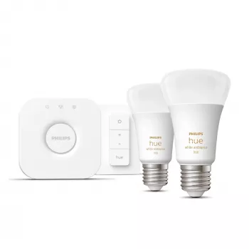 Philips Hue White Ambiance Starter-Set: 2 lámparas inteligentes E27 (1100) + interruptor regulador