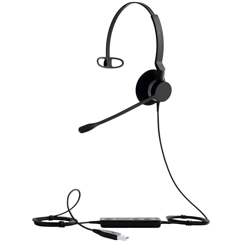 Jabra BIZ 2300 USB UC Mono auricular con cable, supraaural, micrófono con cancelación de ruido, para oficina/centro de llamadas, 49 g, negro