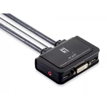 LevelOne conmutador KVM por cable de 2 puertos USB DVI-D Single Link, soporte de audio