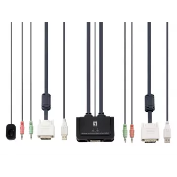 LevelOne conmutador KVM por cable de 2 puertos USB DVI-D Single Link, soporte de audio