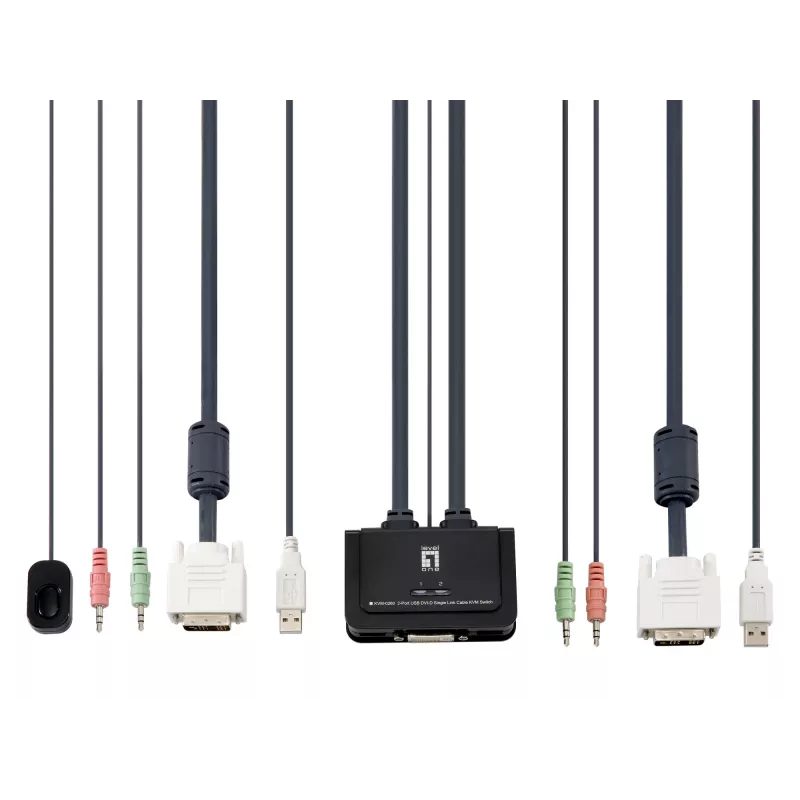 LevelOne conmutador KVM por cable de 2 puertos USB DVI-D Single Link, soporte de audio