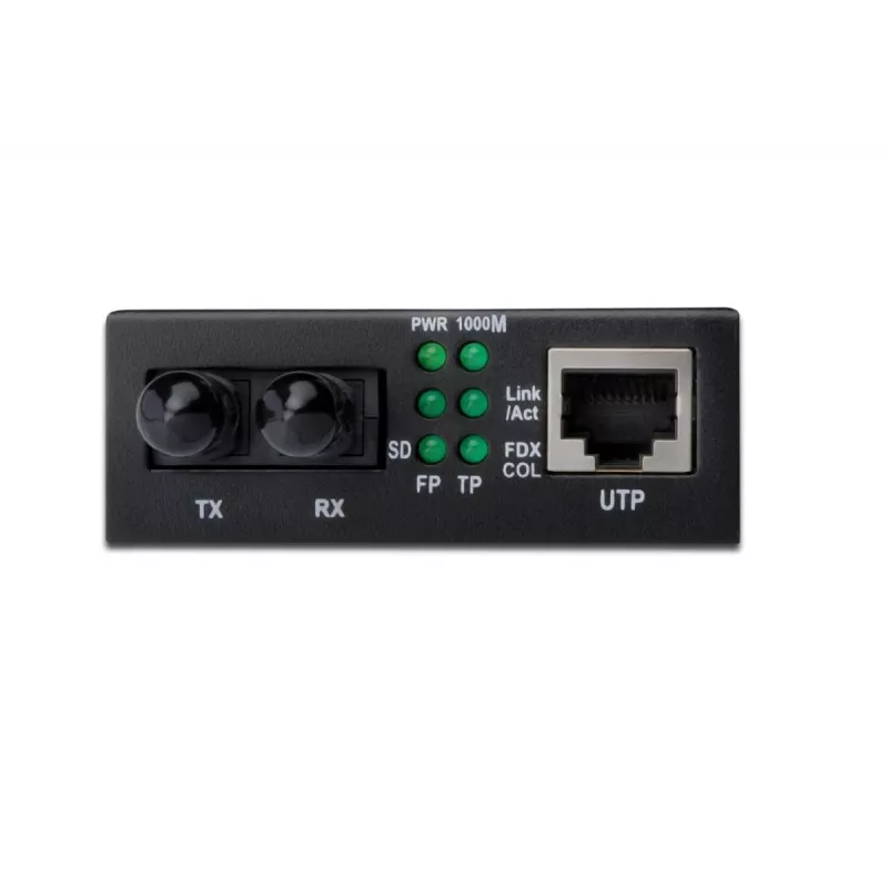 DIGITUS DN-82110-1 conversor de medios Gigabit, multimodo de 10/100/1000Base-T a 1000Base-SX, de RJ45 a ST, 850 nm, hasta 0,5 km