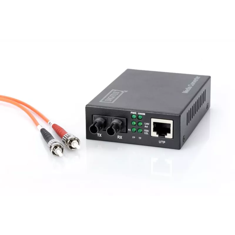 DIGITUS DN-82110-1 conversor de medios Gigabit, multimodo de 10/100/1000Base-T a 1000Base-SX, de RJ45 a ST, 850 nm, hasta 0,5 km