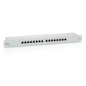 Panel de parcheo blindado Equip de 16 puertos Cat.6, gris claro, RJ-45, oro, Cat6, montaje en rack, 1U, gris