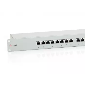 Panel de parcheo blindado Equip de 16 puertos Cat.6, gris claro, RJ-45, oro, Cat6, montaje en rack, 1U, gris