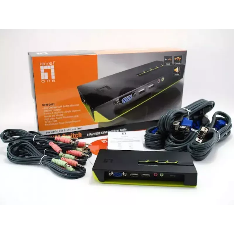 Conmutador KVM LevelOne 4 puertos USB VGA, soporte de audio