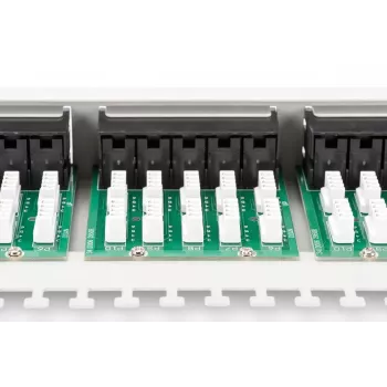 DIGITUS CAT 3 ISDN panel de parcheo, no apantallado 50 puertos RJ45, 8P4C, LSA, 1U, montaje en rack, color gris RAL 7035