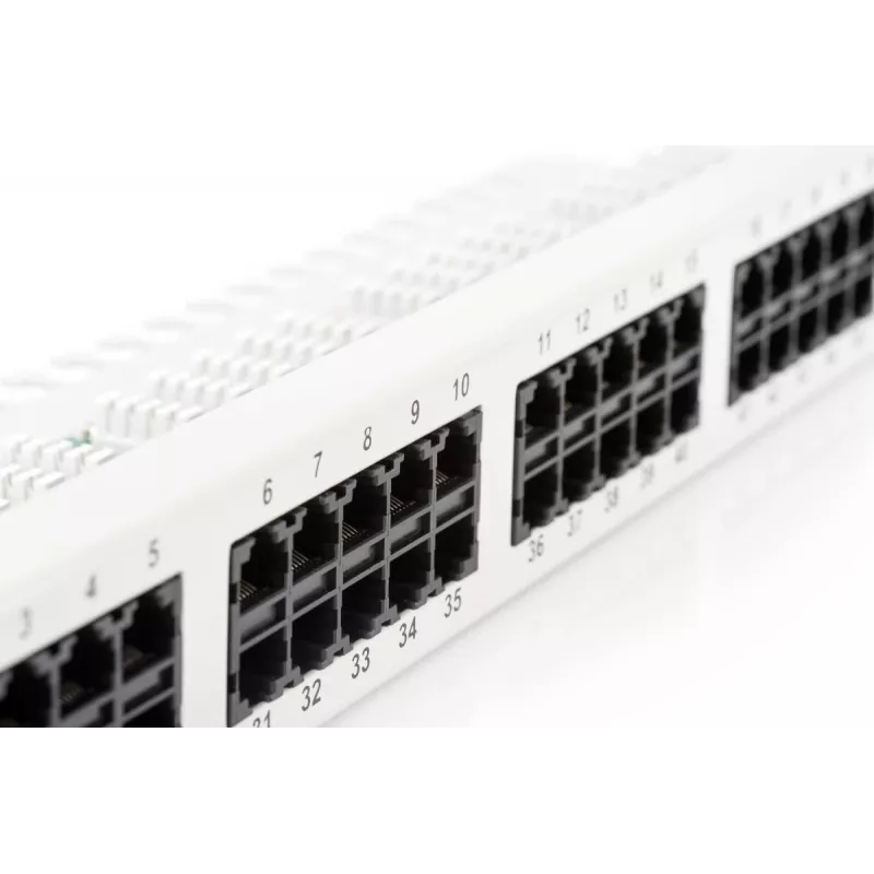 DIGITUS CAT 3 ISDN panel de parcheo, no apantallado 50 puertos RJ45, 8P4C, LSA, 1U, montaje en rack, color gris RAL 7035