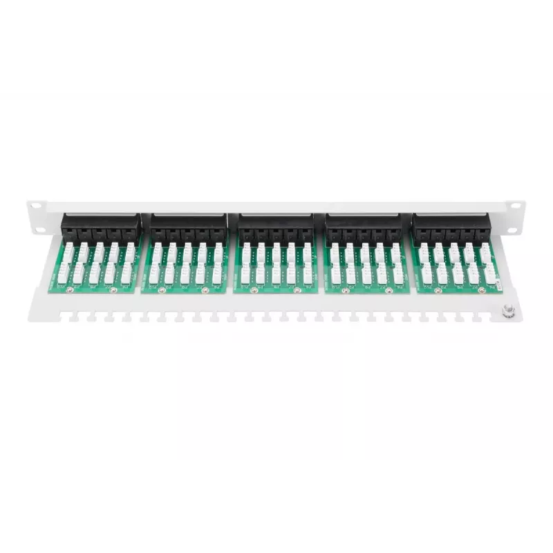 DIGITUS CAT 3 ISDN panel de parcheo, no apantallado 50 puertos RJ45, 8P4C, LSA, 1U, montaje en rack, color gris RAL 7035