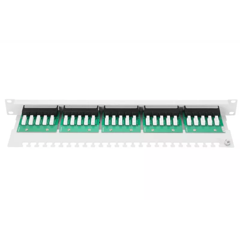 DIGITUS CAT 3 ISDN panel de parcheo, no apantallado, 25 puertos RJ45, 8P4C, LSA, 1U, montaje en rack, color gris RAL 7035