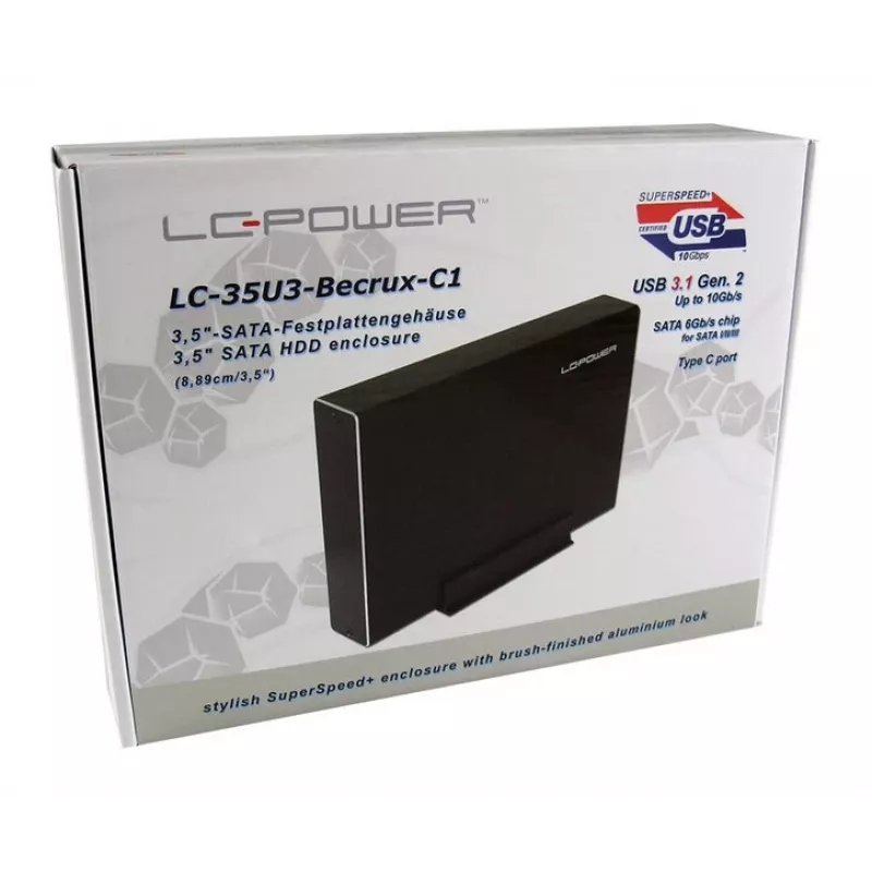 LC-Power LC-35U3-Becrux carcasa externa para disco duro SATA de 3,5 pulgadas, USB 3.0, aluminio, negra