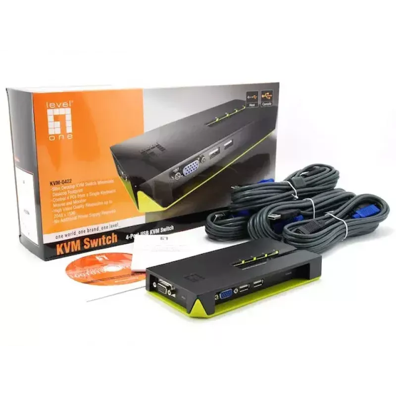 Switch KVM LevelOne 4 puertos USB VGA KVM-0422