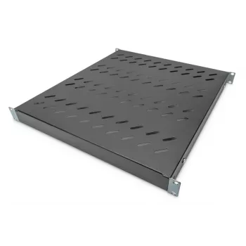 DIGITUS Bandeja fija 1U, ajustable para armarios de 800 mm de profundidad, 500 mm de profundidad, color negro (RAL 9005)