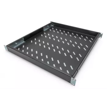 DIGITUS Bandeja fija 1U, ajustable para armarios de 800 mm de profundidad, 500 mm de profundidad, color negro (RAL 9005)