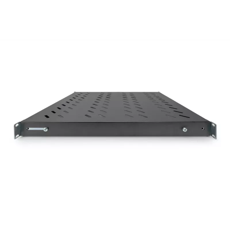 DIGITUS Bandeja fija 1U, ajustable para armarios de 800 mm de profundidad, 500 mm de profundidad, color negro (RAL 9005)