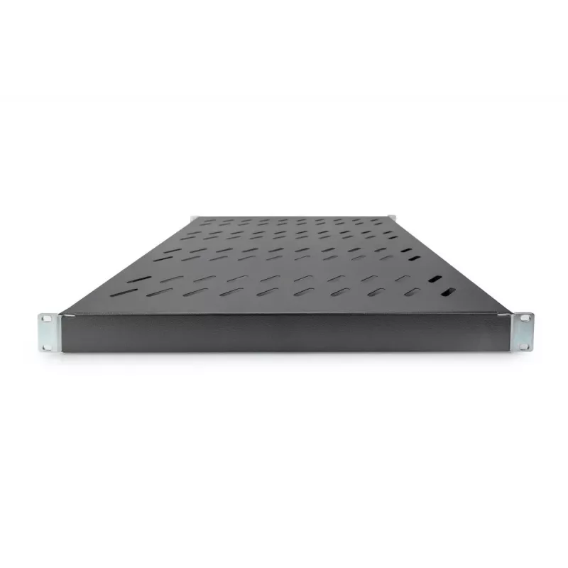 DIGITUS Bandeja fija 1U, ajustable para armarios de 800 mm de profundidad, 500 mm de profundidad, color negro (RAL 9005)