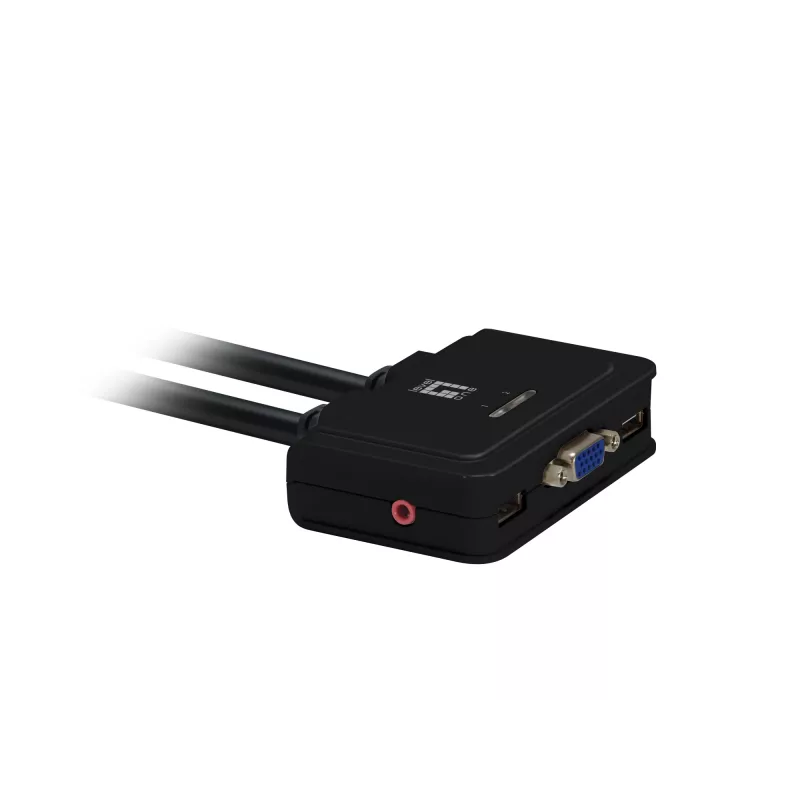 Switch KVM LevelOne 2 puertos USB VGA Cable, soporte de audio, 2048 x 1536 píxeles, Negro